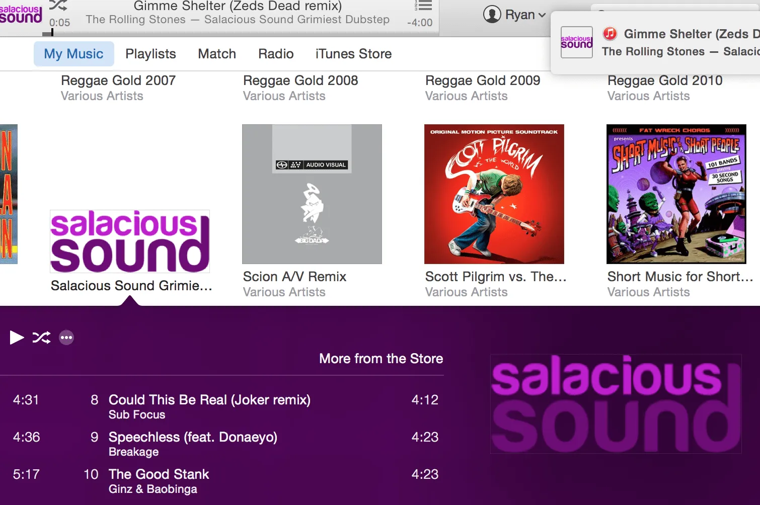iTunes displaying the same Salacious Sound album art in several differently cropped shapes.