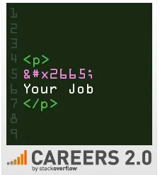 Stack Overflow Careers ad styled as code, with an encoded heart followed by “Your Job.”